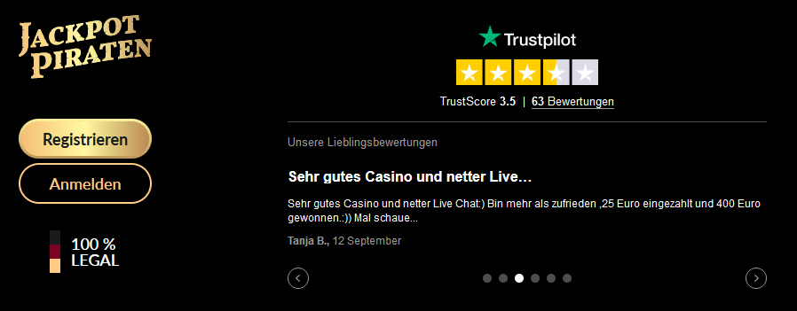 Jackpot Piraten stellt sich auf Trustpilot der Bewertung und Kritik durch Kunden - und stärkt damit zugleich das Vertrauen.