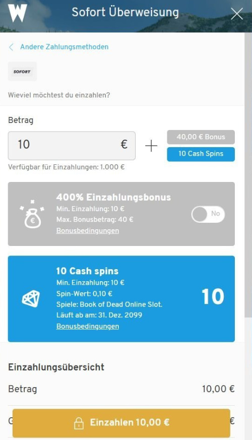 wunderino einzahlung